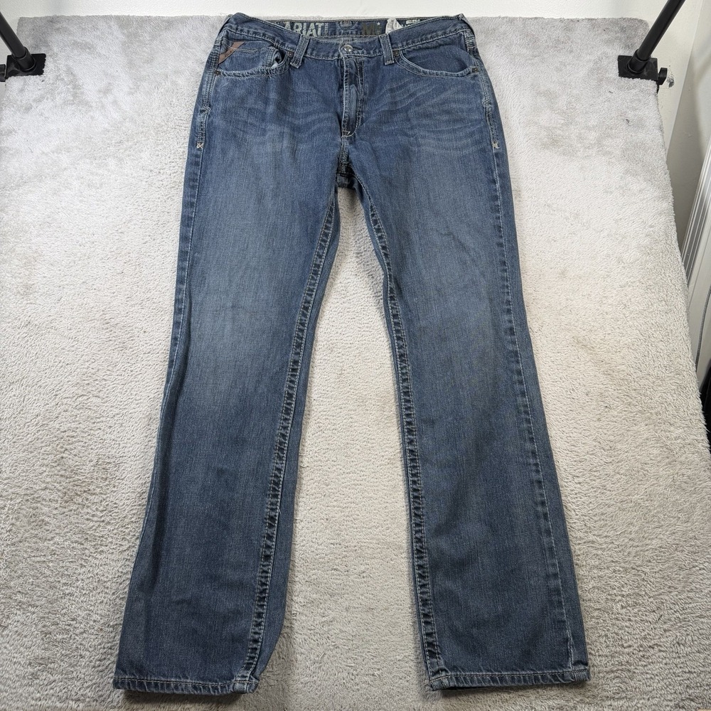 Ariat M5 Jeans Mens 36x36 Blue Denim Slim Straight Cowboy Workwear Rodeo Western